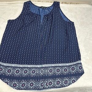 Blue and White Geometric Sleeveless Tank Top